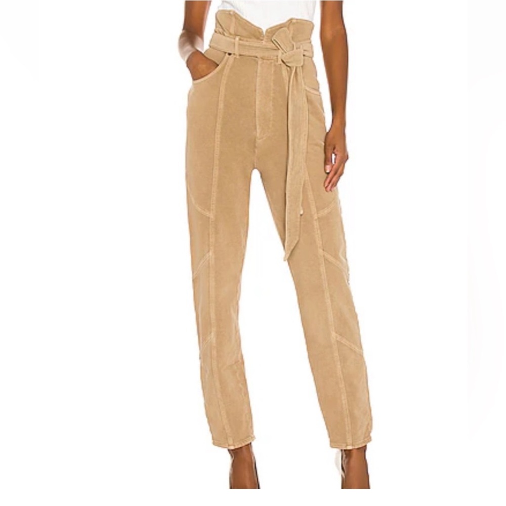 NWT Retrofête Washed Terry Jogger Pant Beige Khaki High Rise Belted Sz Small